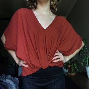 Rust Red Slouchy Twist-Front Top